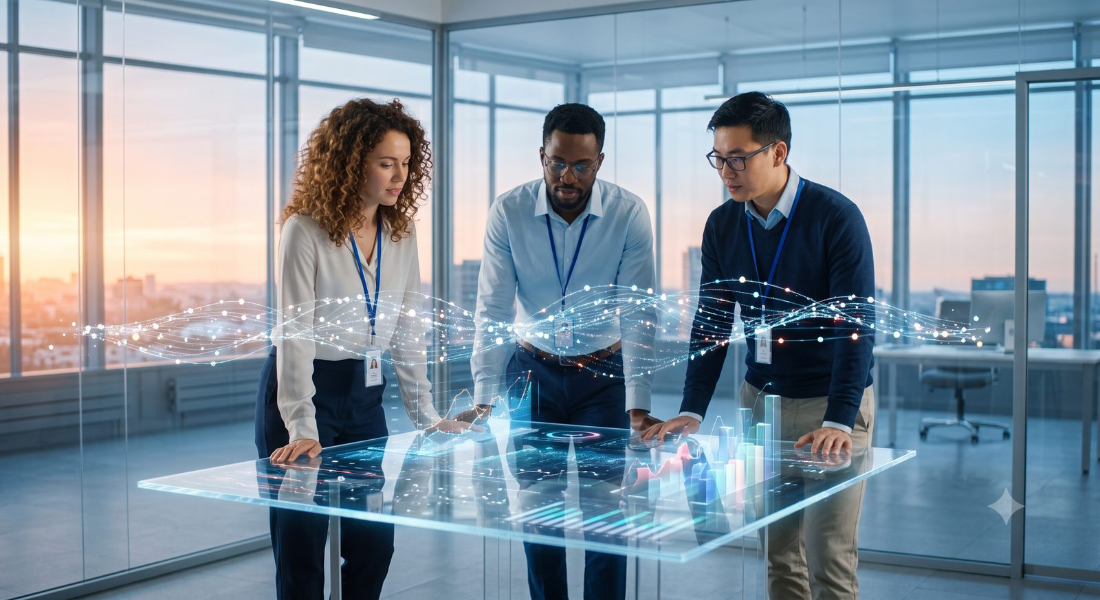 A business team reviewing analytics together