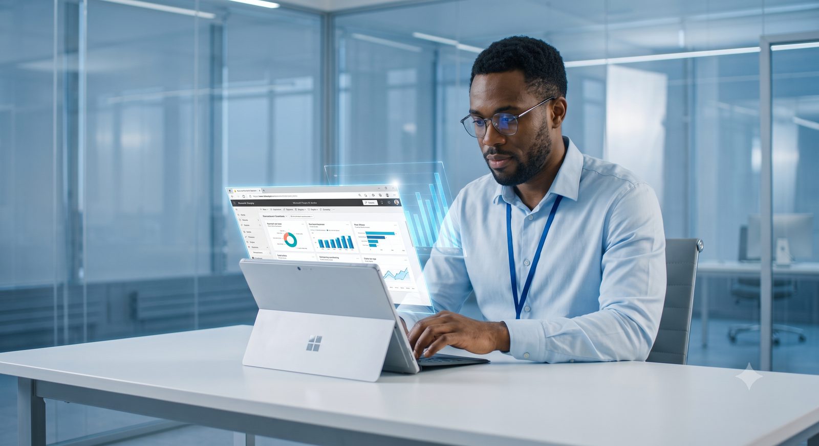 A Power BI dashboard open on a laptop