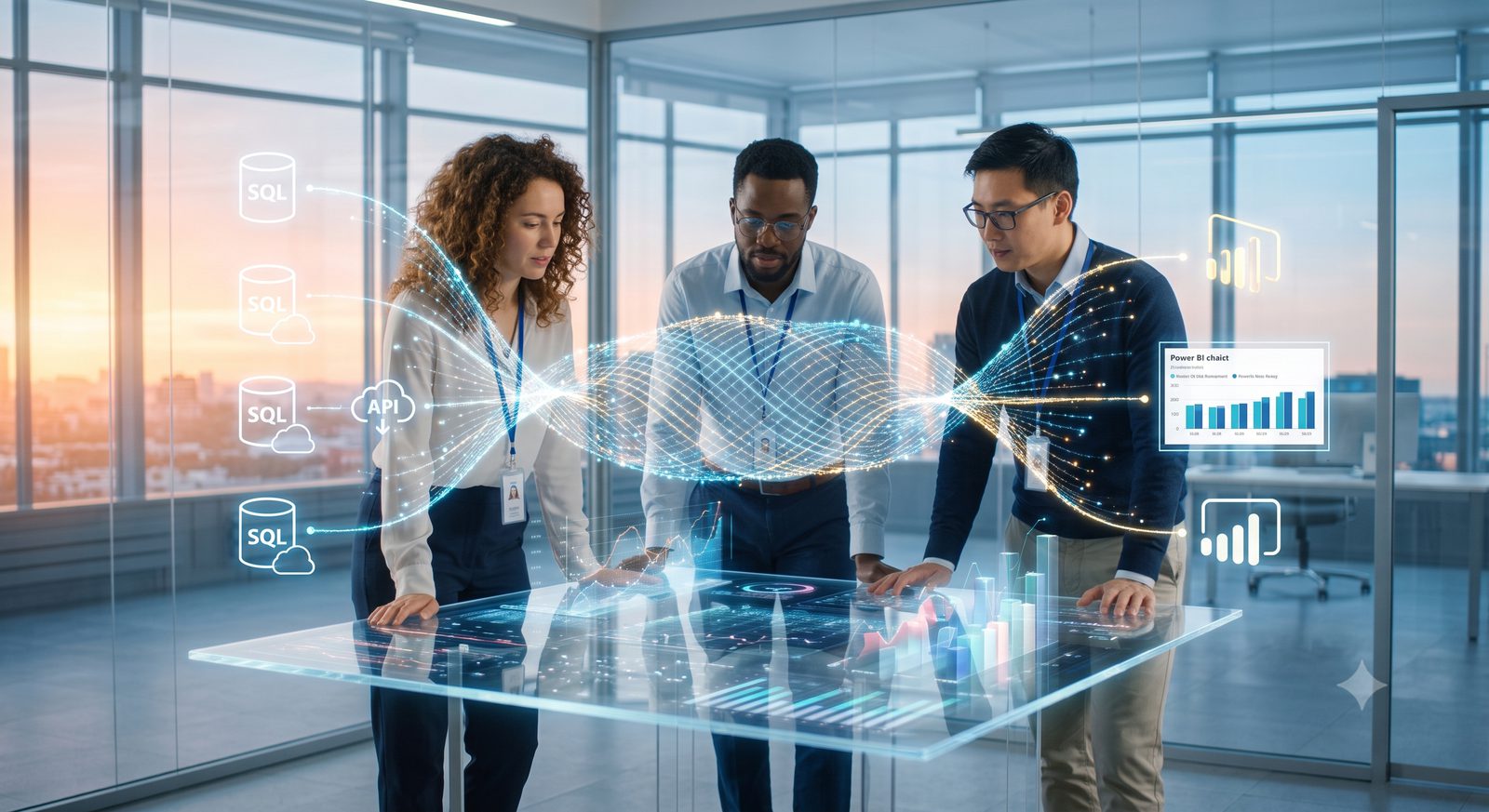 Consultants reviewing a business's database systems together